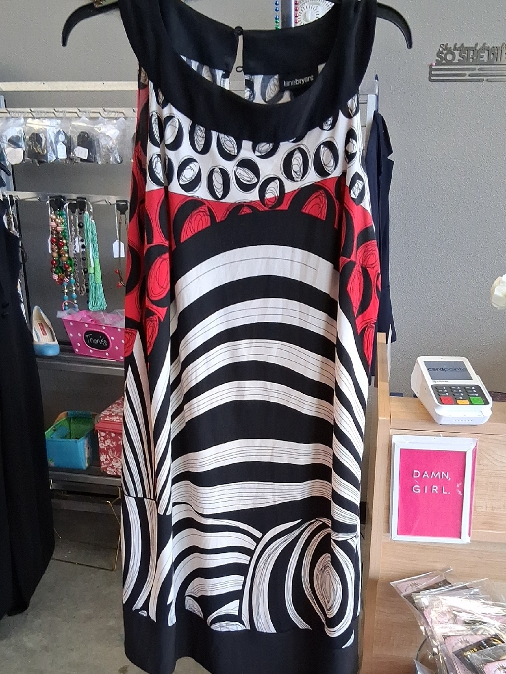Lane Bryant Black White & Red Graphic Sleeveless Tunic Dress